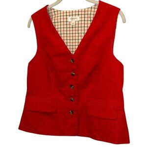 isaac mizrahi RUNWAY red corduroy window pane plaid button down vest HOLIDAY L